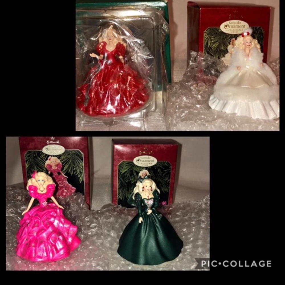 Set of 4 Hallmark Holiday Barbie Ornaments
